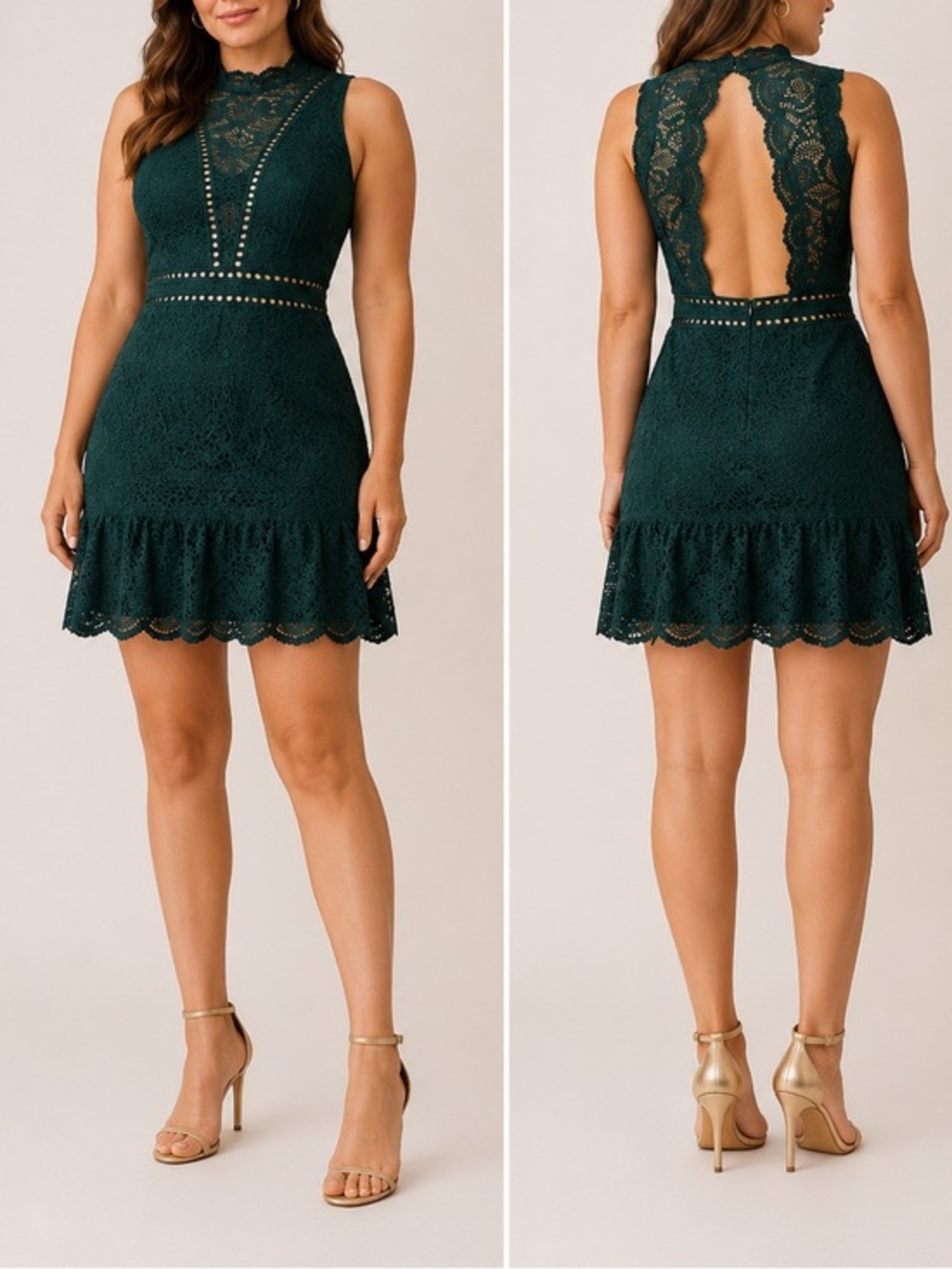 Saylor Emerald Green Lace Mini Dress Open Back Cocktail Party Wedding Guest